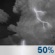 Tonight: Scattered showers and thunderstorms before 1am.  Mostly cloudy, with a low around 76. West wind around 6 mph becoming calm  in the evening.  Chance of precipitation is 50%. New rainfall amounts between a quarter and half of an inch possible. 